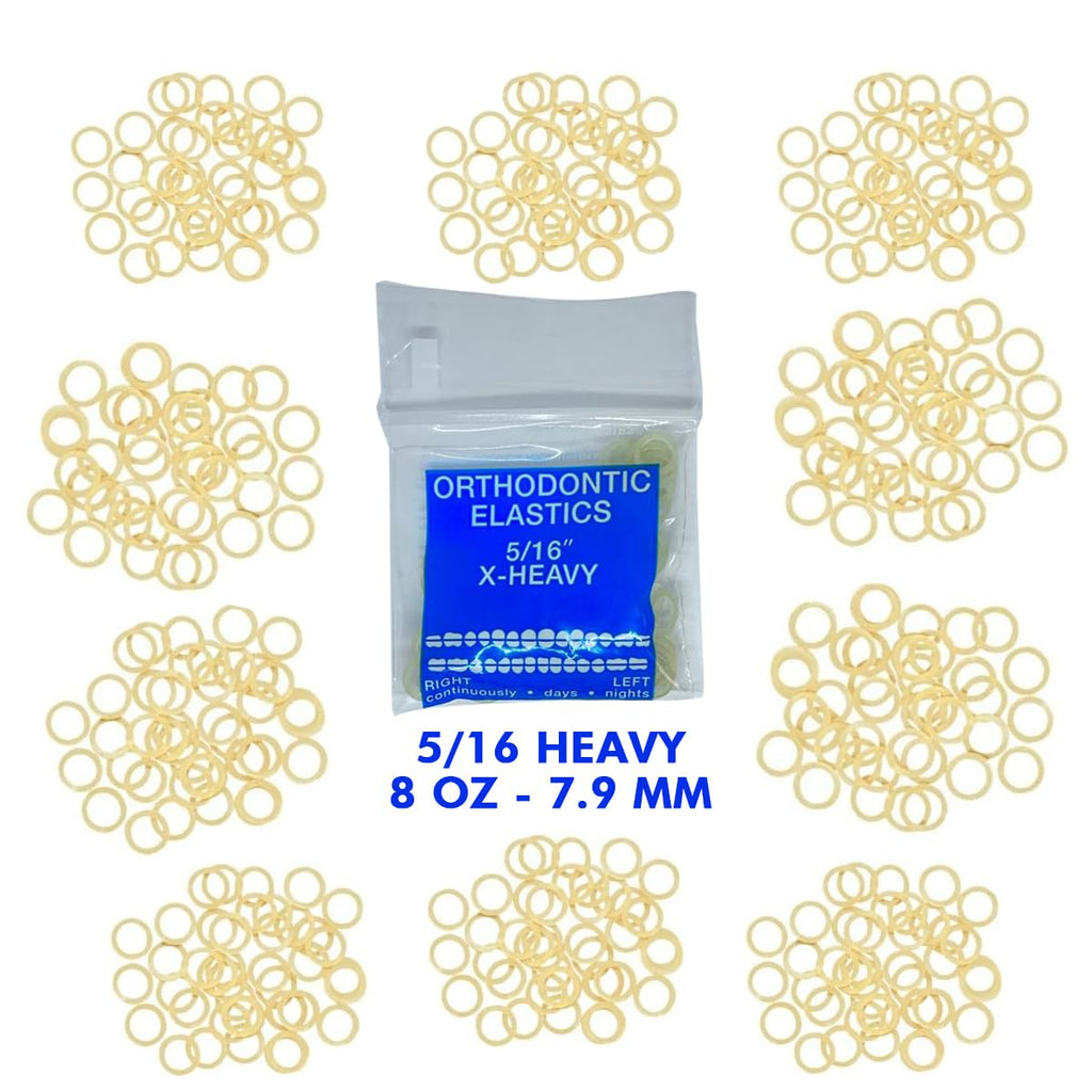 Orthodontic Intraoral Elastics - 10 bag x 100pcs - Extra Heavy 5/16" 8 oz - 7.9mm, Surgical Latex - 1000pcs, Dental natural material - Made in USA - Orthodentalusa Corp.