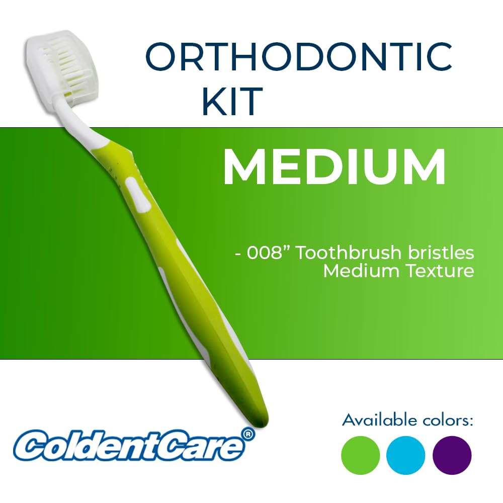 ColdentCare Braces Cleaning Kit for Teeth, Portable Orthodontic Toothbrush Kit Medium Oral Care Dental Travel Kit - Includes 2 Interdental Brush, 5 bars of orthodontic Dental Wax, 1 Dental Floss 12m, 13 Dental Floss Threader Multipurpose plastic case