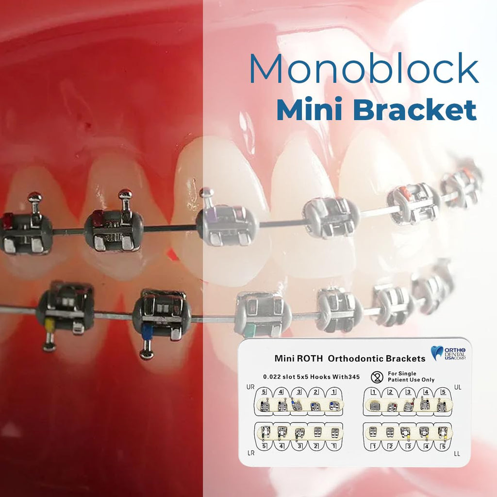 Orthodontic Bracket Monoblock Mini | 200pcs - 10 pack | Roth 0.022" W/H 3,4,5 Carboard | Stainless Steal, lower friction, Ultra smooth | Orthodentalusa Corp. | Made for USA