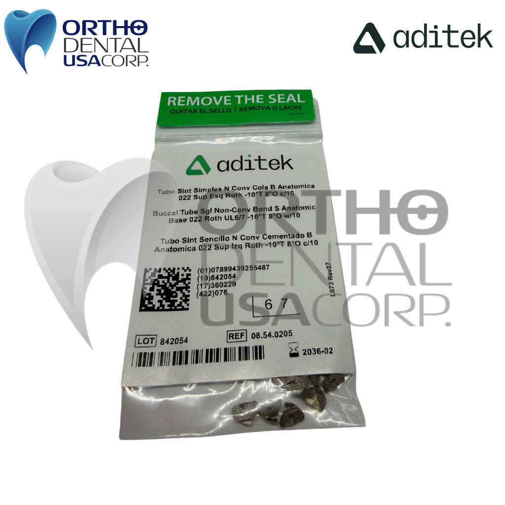 Buccal Tube Sgl Non-Conv Bond S Anatomic Base 022 Roth UL6/7 -10°T 8°O w/10 Aditek 08.54.0205