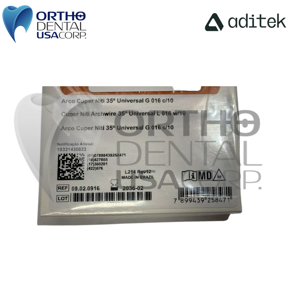 Copper Niti Archwire 35° Universal L 016 w/10 Aditek 09.02.0916