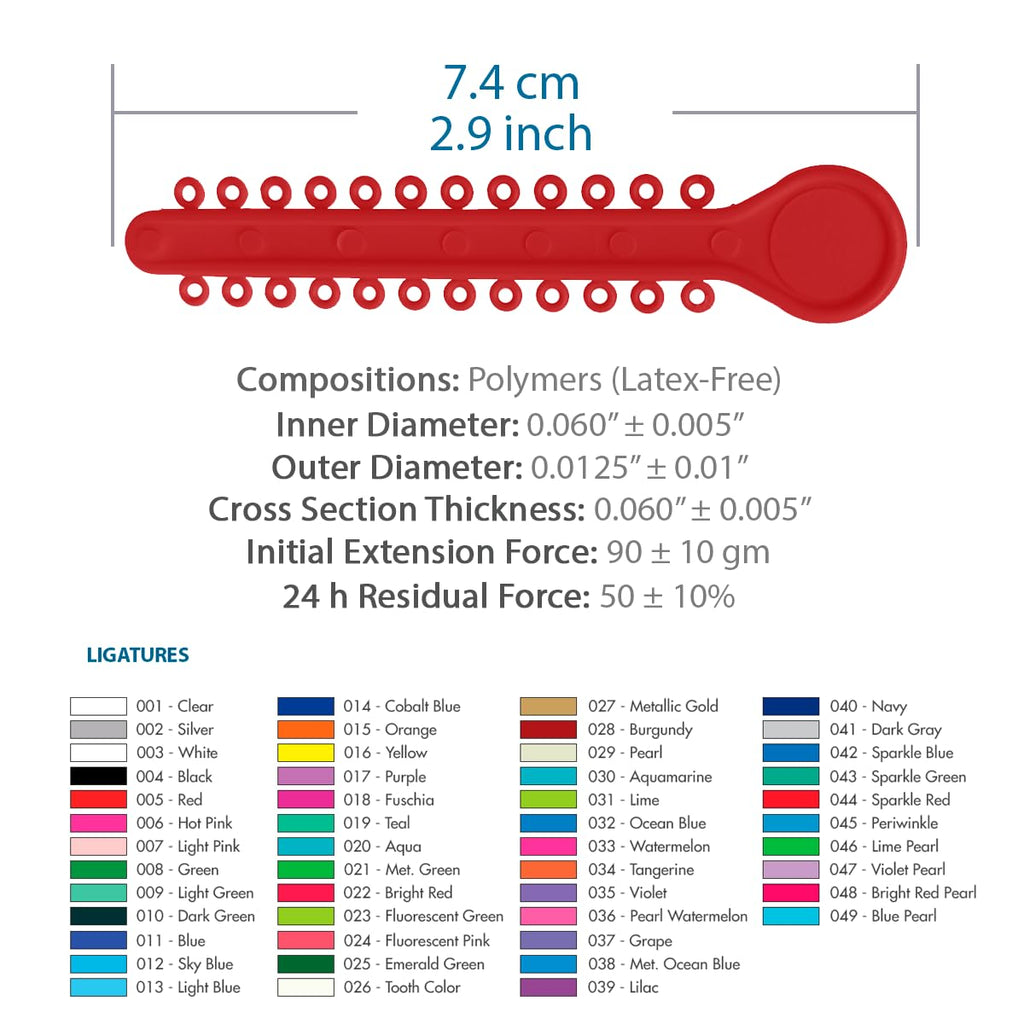 Orthodontic Ligature Ties 42 Keys/24 Donuts 1008pcs-Low Friction Technology, Latex Free, Medical grade polyurethane-.060 Inner/.125 Outer Diameter-Made in USA-Orthodentalusa Corp. Free Shipping