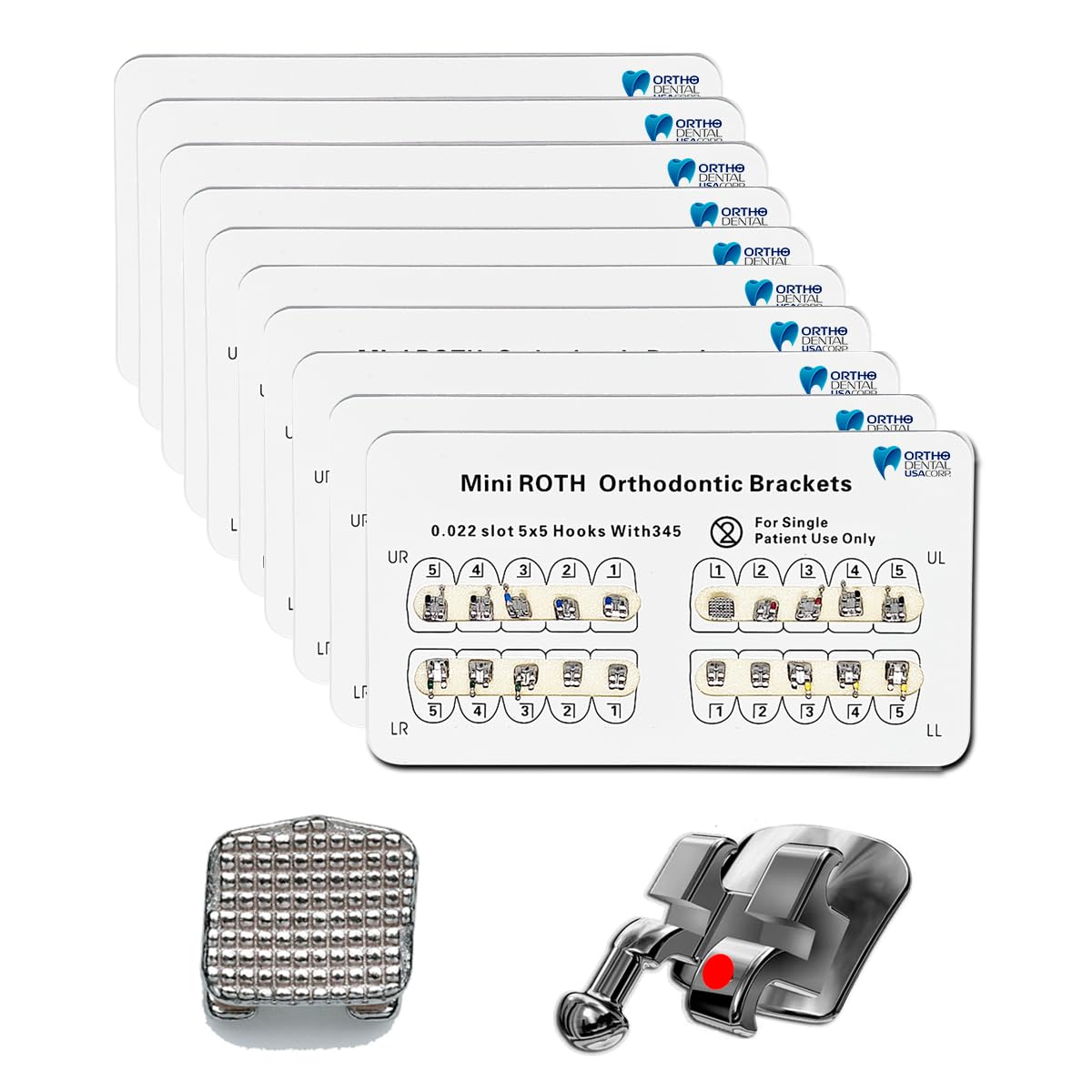 Orthodontic Bracket Monoblock Mini | 200pcs - 10 pack | Roth 0.022" W/H 3,4,5 Carboard | Stainless Steal, lower friction, Ultra smooth | Orthodentalusa Corp. | Made for USA