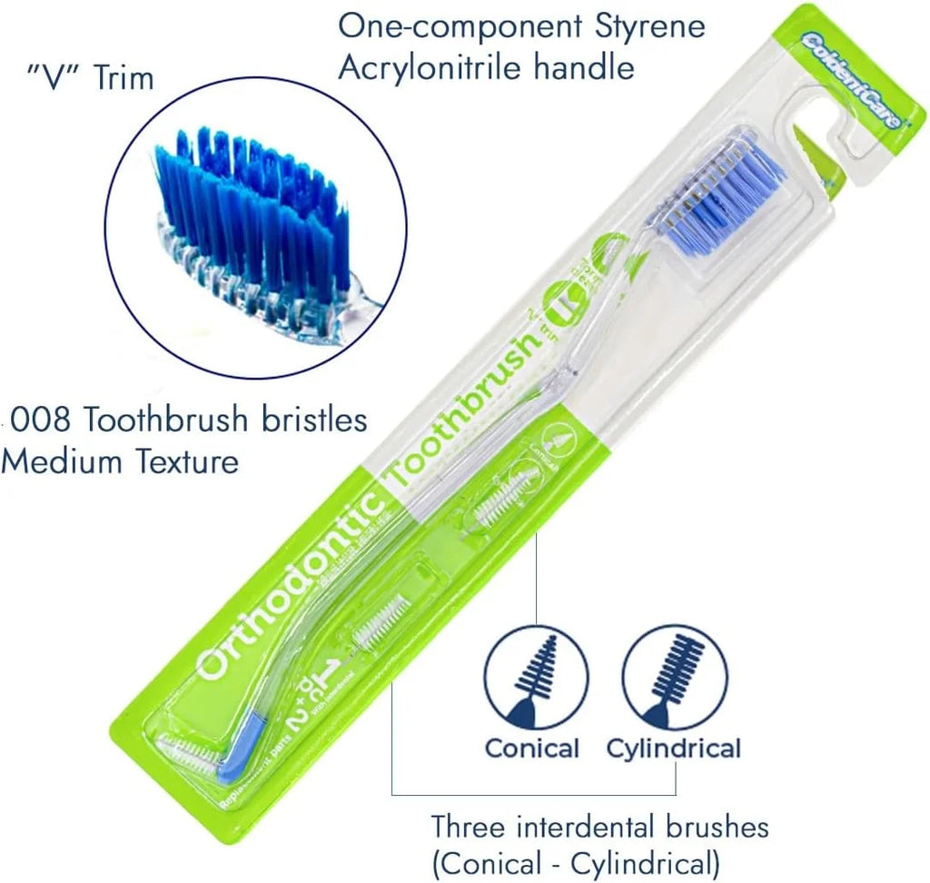 Set x 12 Units Assorted Colors V-Shaped Orthodontic Toothbrush - Medium Bristle, Interproximal Head - Ideal for Ortho Braces Cleaning, Double Extreme Toothbrush