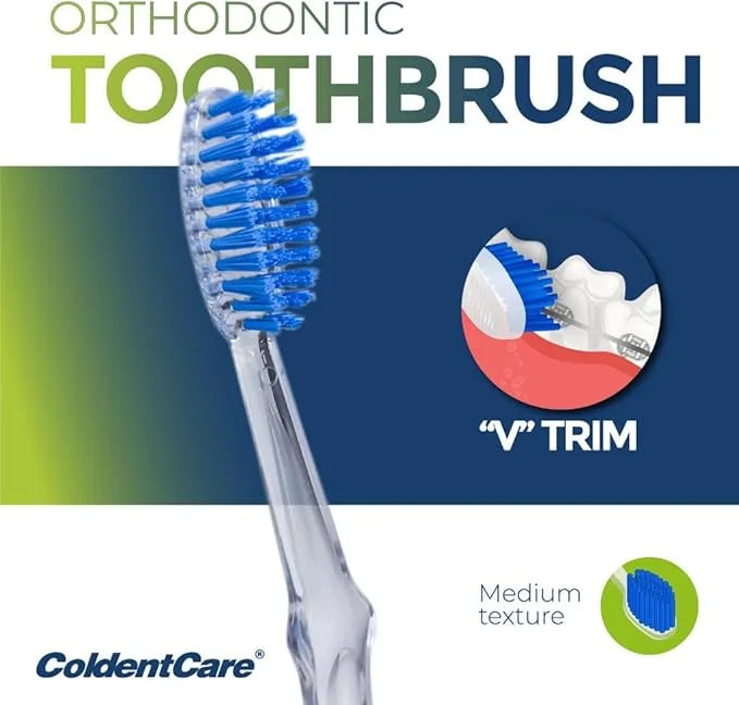 Set x 12 Units Assorted Colors V-Shaped Orthodontic Toothbrush - Medium Bristle, Interproximal Head - Ideal for Ortho Braces Cleaning, Double Extreme Toothbrush