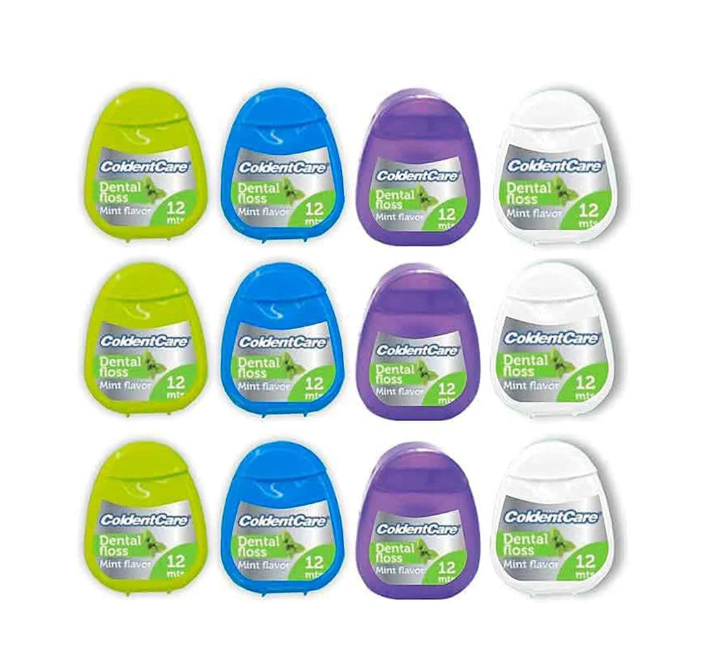 16m12 1008 pcs Orthodontic Dental Floss Pocket ColdentCare - 12m Silk, Mint Flavor - Available in White, Green, Purple, Blue 16M12
