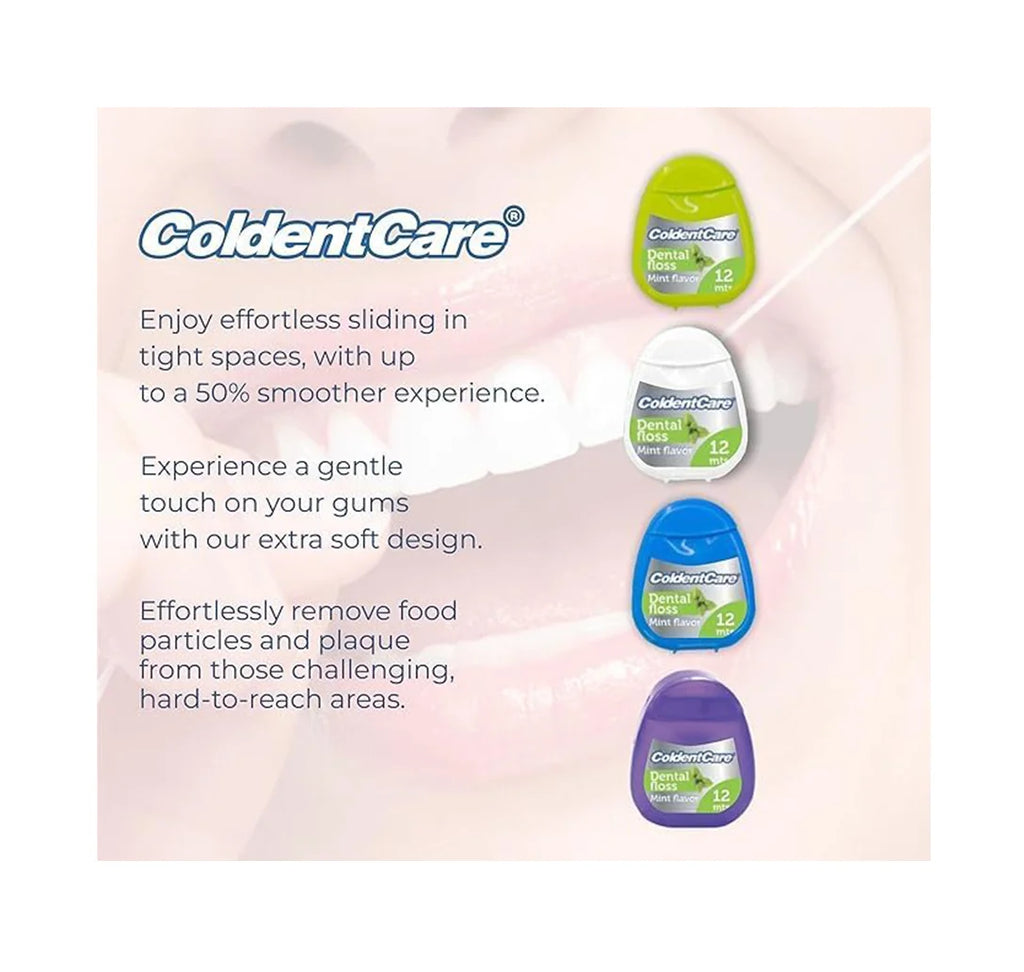16m12 1008 pcs Orthodontic Dental Floss Pocket ColdentCare - 12m Silk, Mint Flavor - Available in White, Green, Purple, Blue 16M12