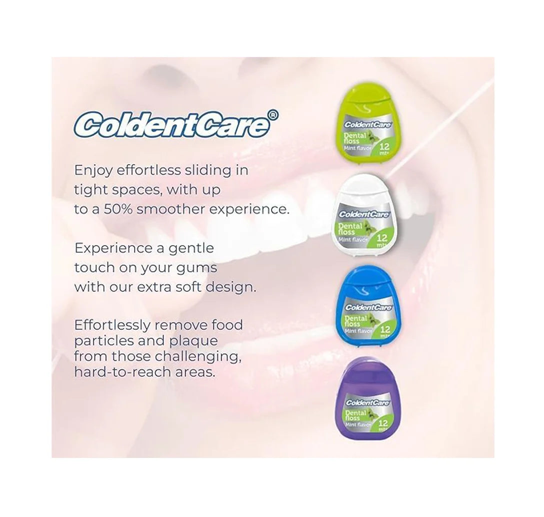 16m12 1008 pcs Orthodontic Dental Floss Pocket ColdentCare - 12m Silk, Mint Flavor - Available in White, Green, Purple, Blue 16M12