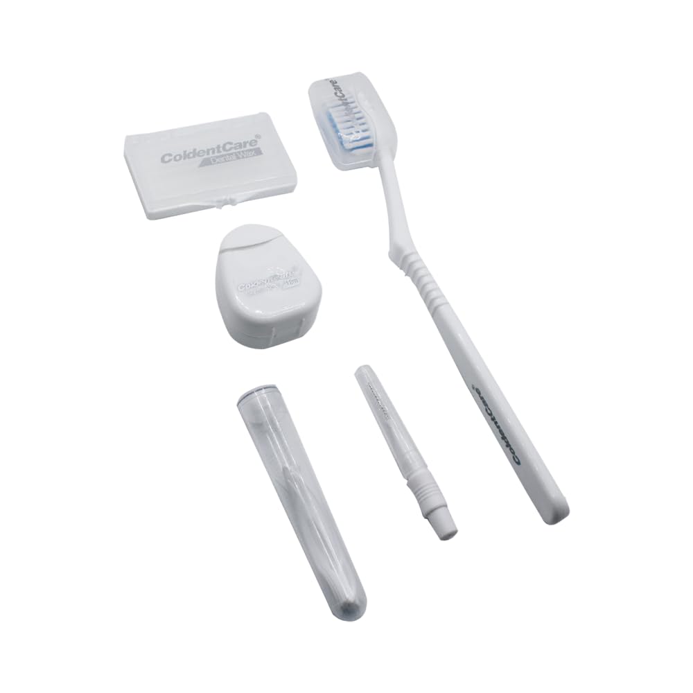 ColdentCare Orthodontic Kit Pocket - Compact and Complete Oral Care Set with Toothbrush, Floss, Wax, Threaders, Interdental Brush, and Case - Available in Clear, Blue, Green, Purple(Clear)