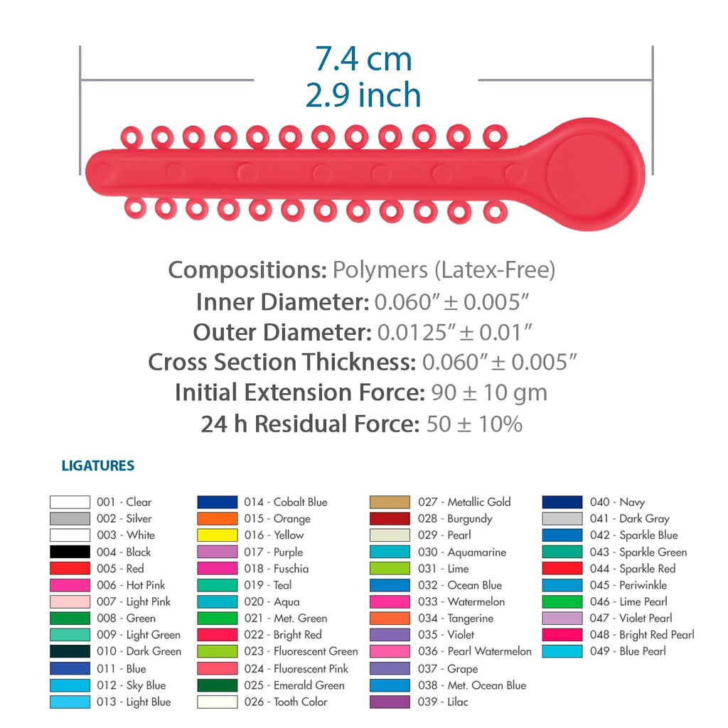Orthodontic Ligature Ties 42 Keys/24 Donuts 1008pcs-Low Friction Technology, Latex Free, Medical grade polyurethane-.060 Inner/.125 Outer Diameter-Made in USA-Orthodentalusa Corp.