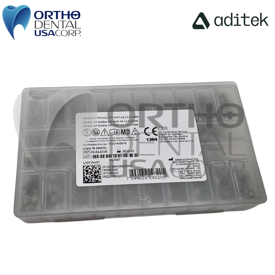 100 Kits Brackets 7×7 BioMax 022 Roth Hook 3,4,5 w/2800 pcs (100 patients) Aditek 05.04.0336