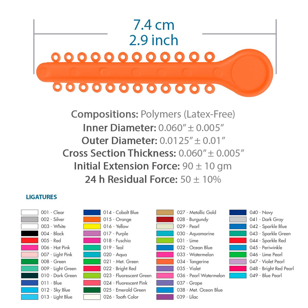 Orthodontic Ligature Ties 42 Keys/24 Donuts 1008pcs-Low Friction Technology, Latex Free, Medical grade polyurethane-.060 Inner/.125 Outer Diameter-Made in USA-Orthodentalusa Corp.
