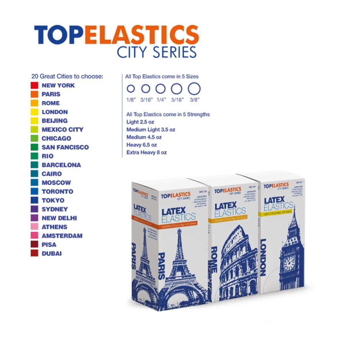 Orthodontic Intraoral Elastic - 50 bag x 100pcs - 5/16" X-Heavy 8oz - 8mm / Surgical latex PISA, 5000 pcs per box, packaged in resealable poly bags - Made in USA - Orthodentalusa Corp.