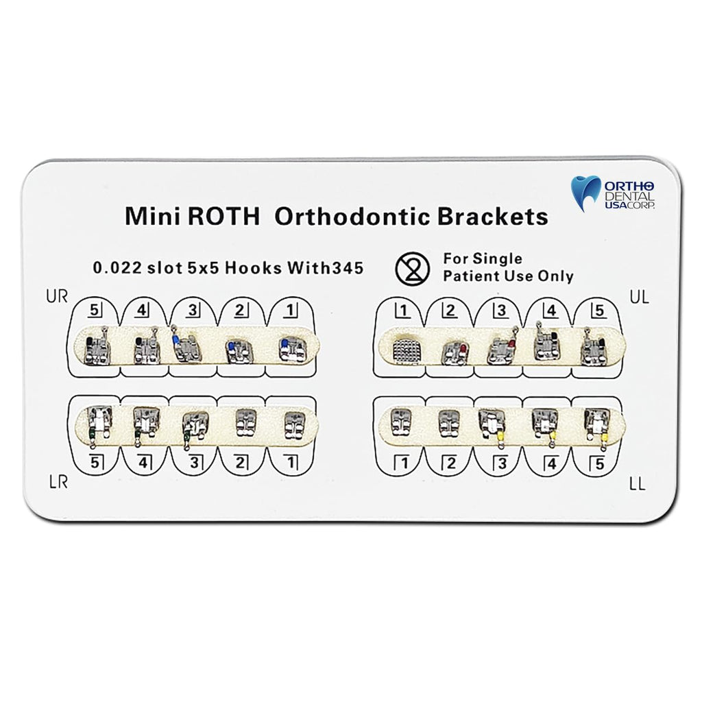 Orthodontic Bracket Monoblock Mini | 200pcs - 10 pack | Roth 0.022" W/H 3,4,5 Carboard | Stainless Steal, lower friction, Ultra smooth | Orthodentalusa Corp. | Made for USA