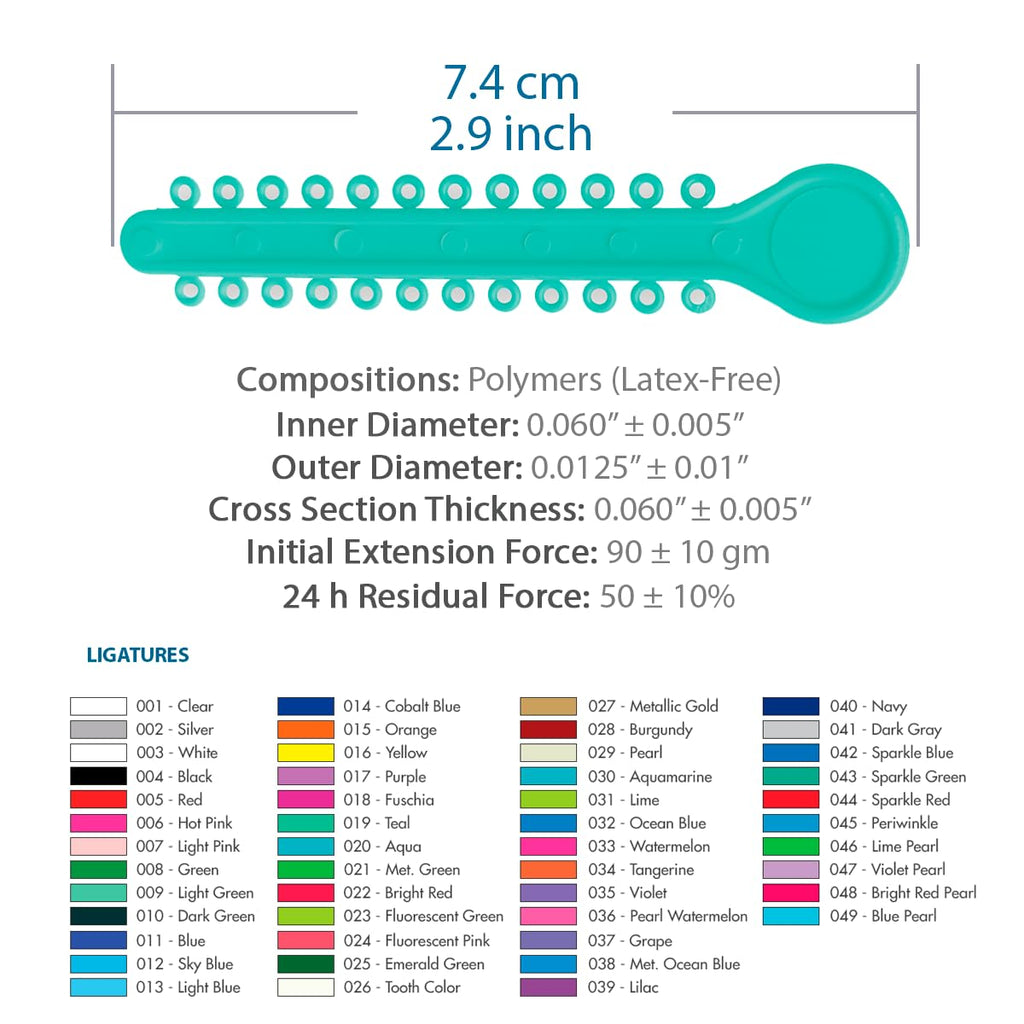 Orthodontic Ligature Ties 42 Keys/24 Donuts 1008pcs-Low Friction Technology, Latex Free, Medical grade polyurethane-.060 Inner/.125 Outer Diameter-Made in USA-Orthodentalusa Corp. Free Shipping