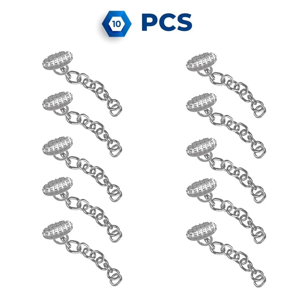 Eruption Appliance Traction Attachments: Buttons with Chain and Eyelets - Traction Chains with Rectangular Buttons (Stainless Steel & Gold Plated) - 10 Units per Pack