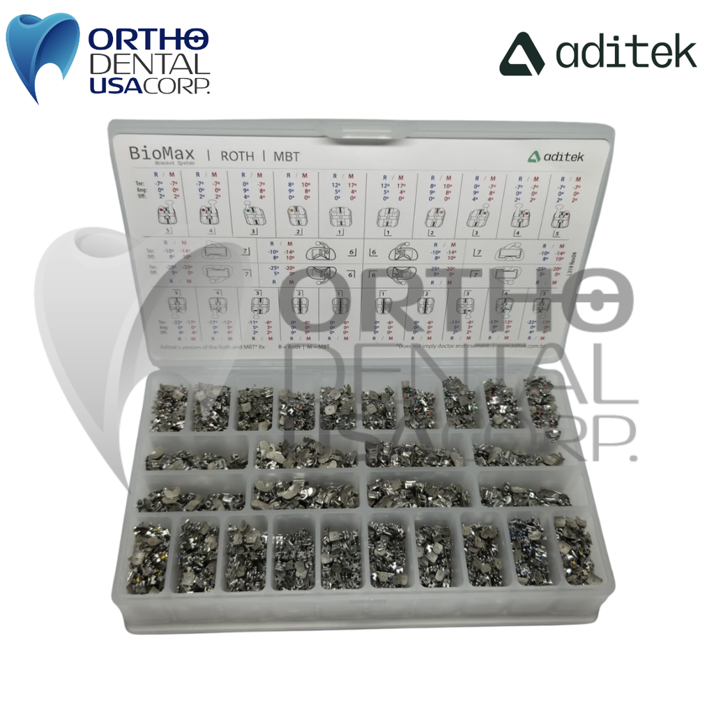 100 Kits Brackets 7×7 BioMax 022 Roth Hook 3,4,5 w/2800 pcs (100 patients) Aditek 05.04.0336