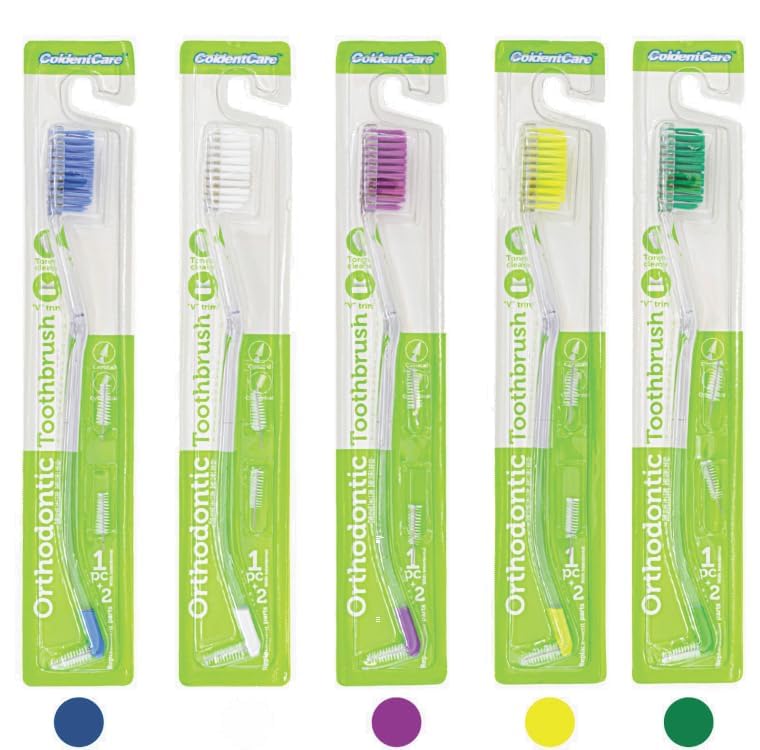 ColdentCare Orthodontic V-Shaped Toothbrush - Medium Bristle, Tongue Cleaner, Interproximal Head Ideal for Ortho Braces Cleaning, Double Extreme Toothbrush,1 Count (Pack of 5)