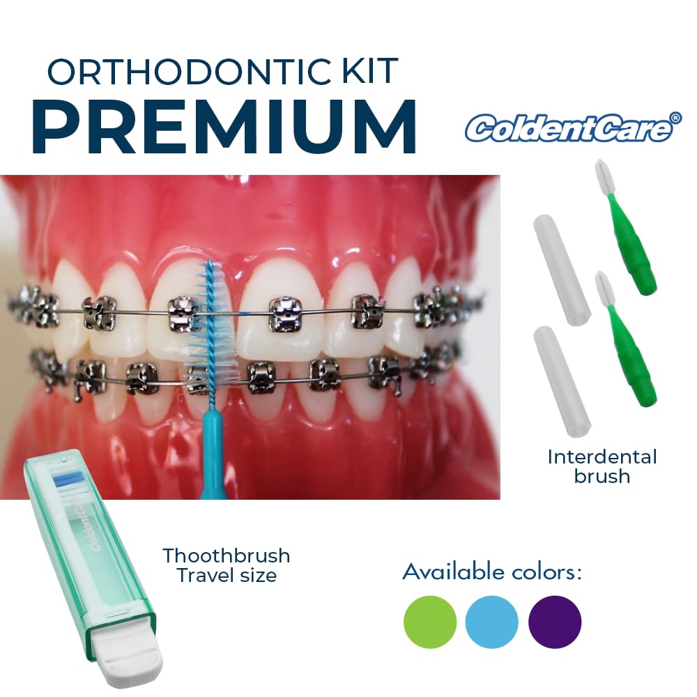 ColdentCare Orthodontic Oral Care Kit for Cleaning Brackets Braces, Includes Toothbrush and Cap, Travel Toothbrush, Dental Floss 12m, Dental Wax, Floss Threaders, Interdental Toothbrush. Free Shipping