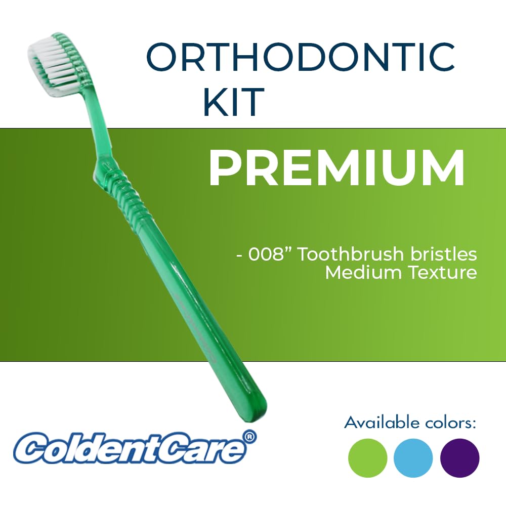 ColdentCare Orthodontic Oral Care Kit for Cleaning Brackets Braces, Includes Toothbrush and Cap, Travel Toothbrush, Dental Floss 12m, Dental Wax, Floss Threaders, Interdental Toothbrush. Free Shipping