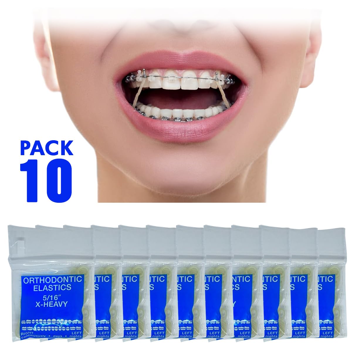 Orthodontic Intraoral Elastics - 10 bag x 100pcs - Extra Heavy 5/16" 8 oz - 7.9mm, Surgical Latex - 1000pcs, Dental natural material - Made in USA - Orthodentalusa Corp.