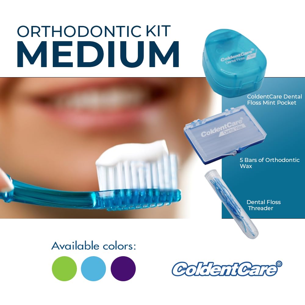 164 pcs Orthodontic Oral Care Kit for Cleaning Brackets Braces Coldentcare, includes Toothbrush and Cap, Travel Toothbrush, Dental Floss 12m, Dental wax, Floss threaders, Interdental Toothbrush. Box 164 units