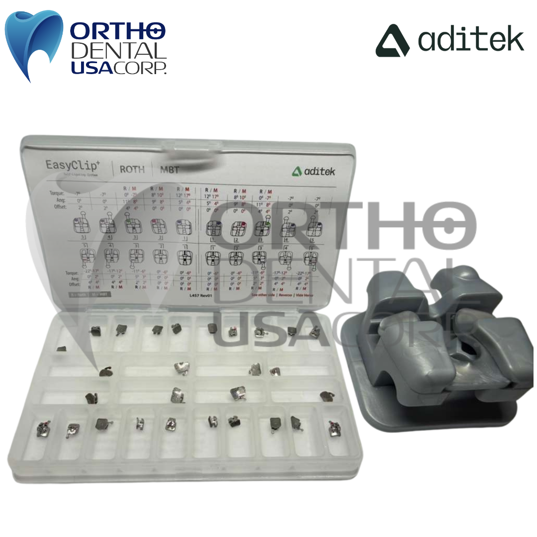 Box CB1 EasyClip+ Interactive 022 MBT w/2 Kits 7×7 Hk 3,4,5 Arch wire 14/18/16×22/17×25 W/8 Upper, Lower 2 packs Aditek 14.00.0114