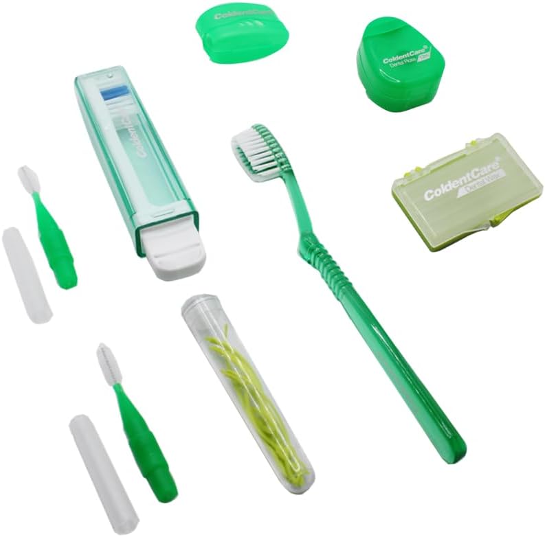 Orthodontic Oral Care Kit for Cleaning Brackets Braces, Includes Toothbrush and Cap, Travel Toothbrush, Dental Floss 12m, Dental Wax, Floss threaders, Interdental Toothbrush. Case (Blue)