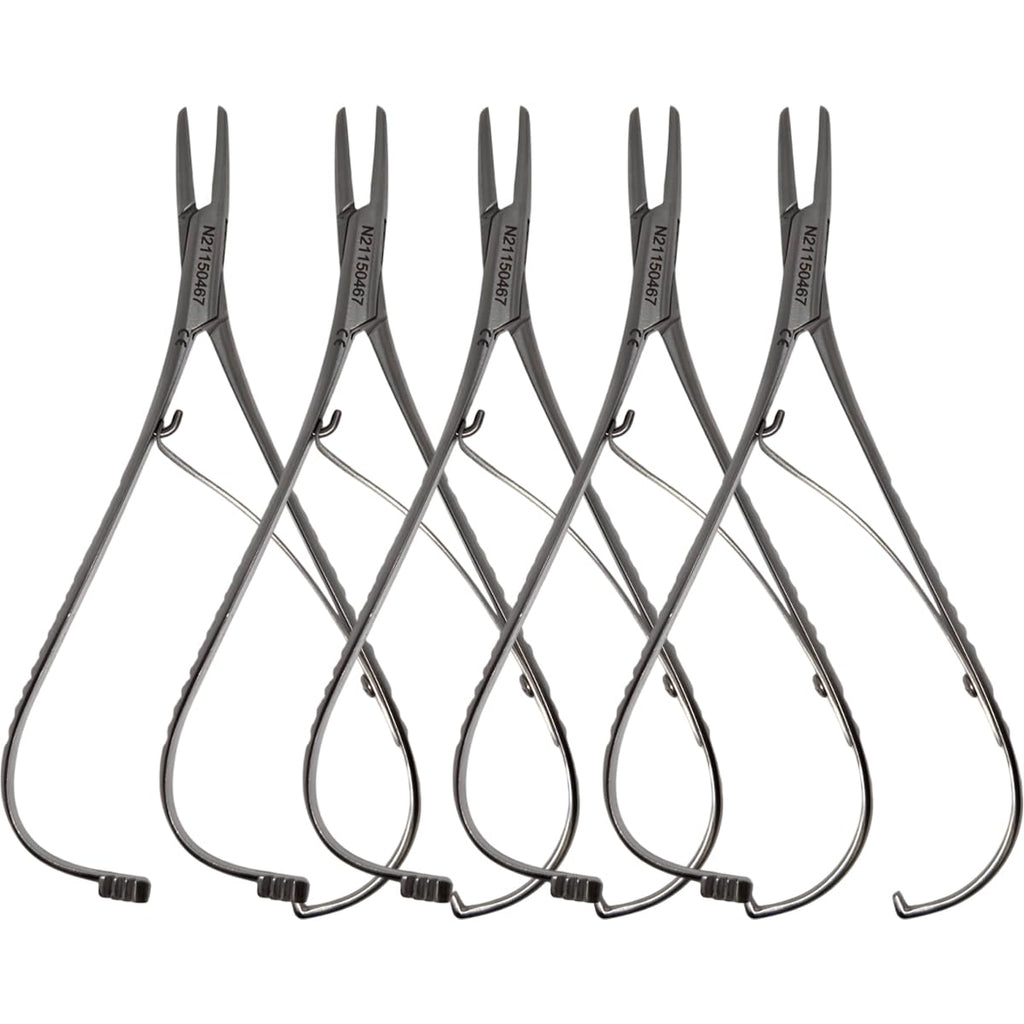 Set x 5 Orthodontic Mathieu Needle Holders – 14 cm Wide Serrated – Multi-Use Tool – Japanese Steel – Premium Orthodontics – One Year Warranty – Ships from USA – Made by Orthodentalusa Corp.