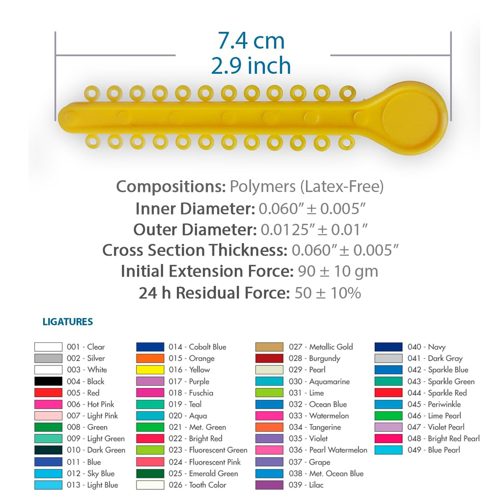 Orthodontic Ligature Ties 42 Keys/24 Donuts 1008pcs-Low Friction Technology, Latex Free, Medical grade polyurethane-.060 Inner/.125 Outer Diameter-Made in USA-Orthodentalusa Corp. Free Shipping