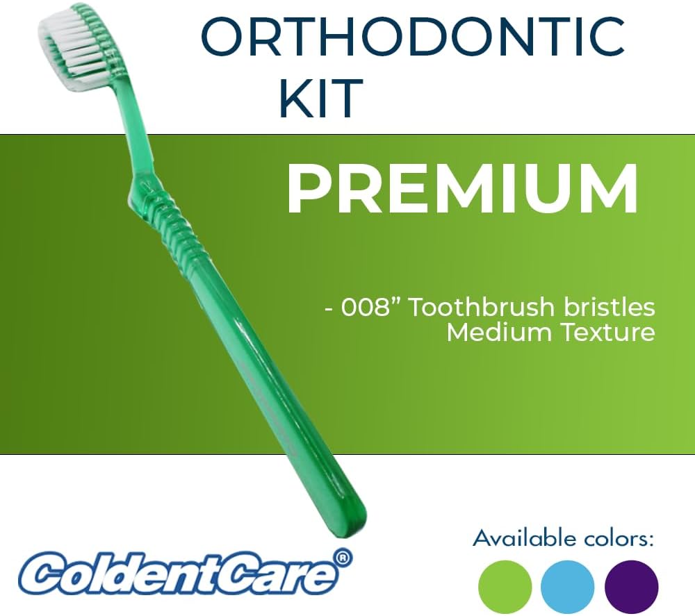 Orthodontic Oral Care Kit for Cleaning Brackets Braces, Includes Toothbrush and Cap, Travel Toothbrush, Dental Floss 12m, Dental Wax, Floss threaders, Interdental Toothbrush. Case (Blue)