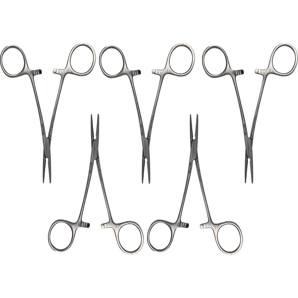 Set x 5 Orthodontic Dental Mosquito Forceps – 12.5 cm Straight - Finely Serrated Tips/One-Year Warranty - Made for The USA by Premium Orthodontics - Orthodentalusa Corp. (NA-17140)