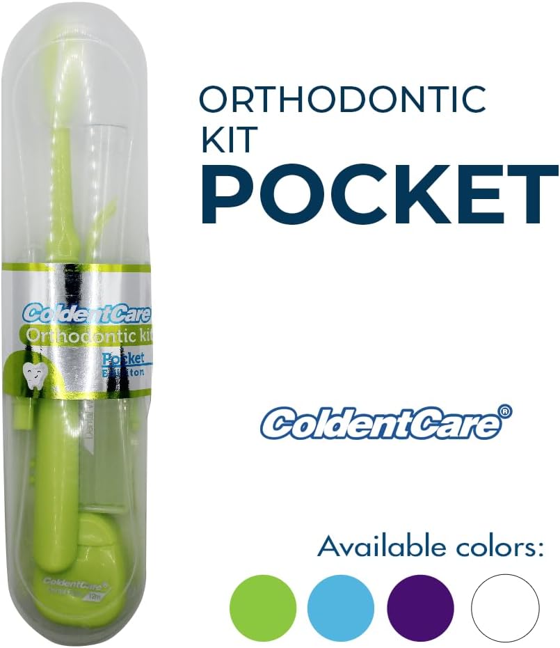 Orthodontic Kit Pocket - Compact and Complete Oral Care Set with Toothbrush, Floss, Wax, Threaders, Interdental Brush, and Case - Available in Clear, Blue, Green, Purple(Green) K305