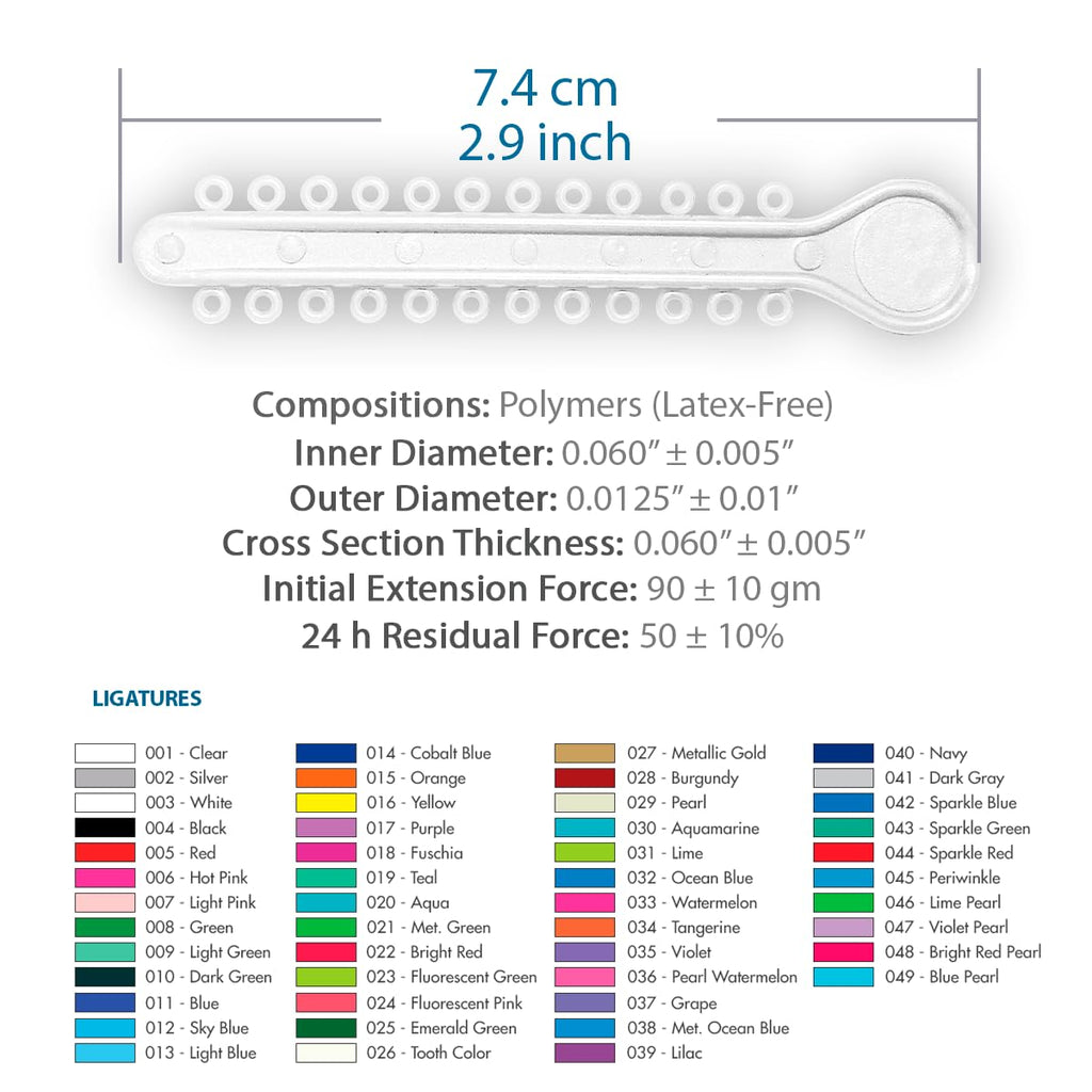 Orthodontic Ligature Ties 42 Keys/24 Donuts 1008pcs-Low Friction Technology, Latex Free, Medical grade polyurethane-.060 Inner/.125 Outer Diameter-Made in USA-Orthodentalusa Corp. Free Shipping