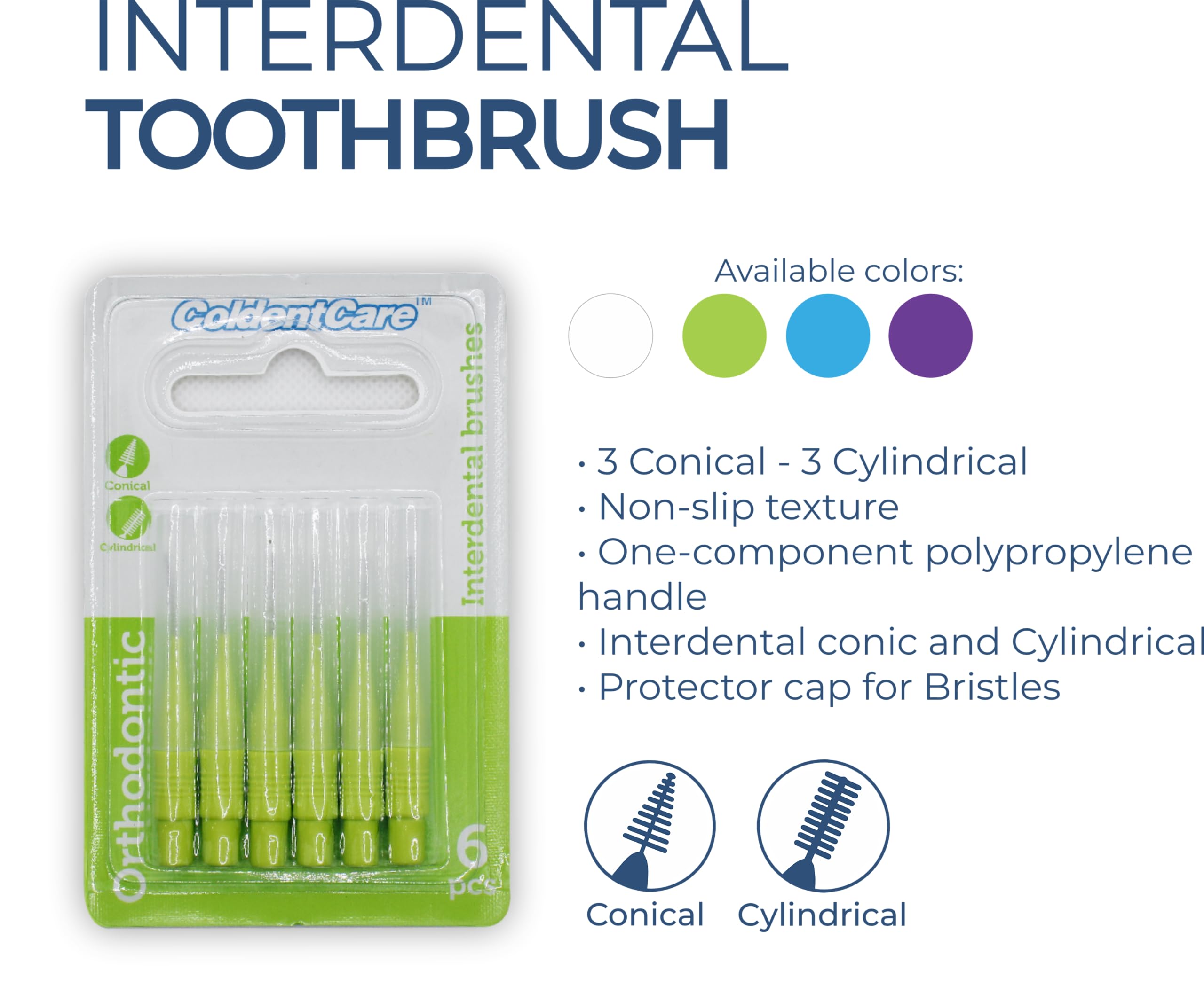 ColdentCare Orthodontic Interdental Toothbrush Dental Brush for Teeth Cleaning 4 Pack of 6, 3 Conical - 3 Cylindrical, Count 24 interdental Toothbrush Free Shipping