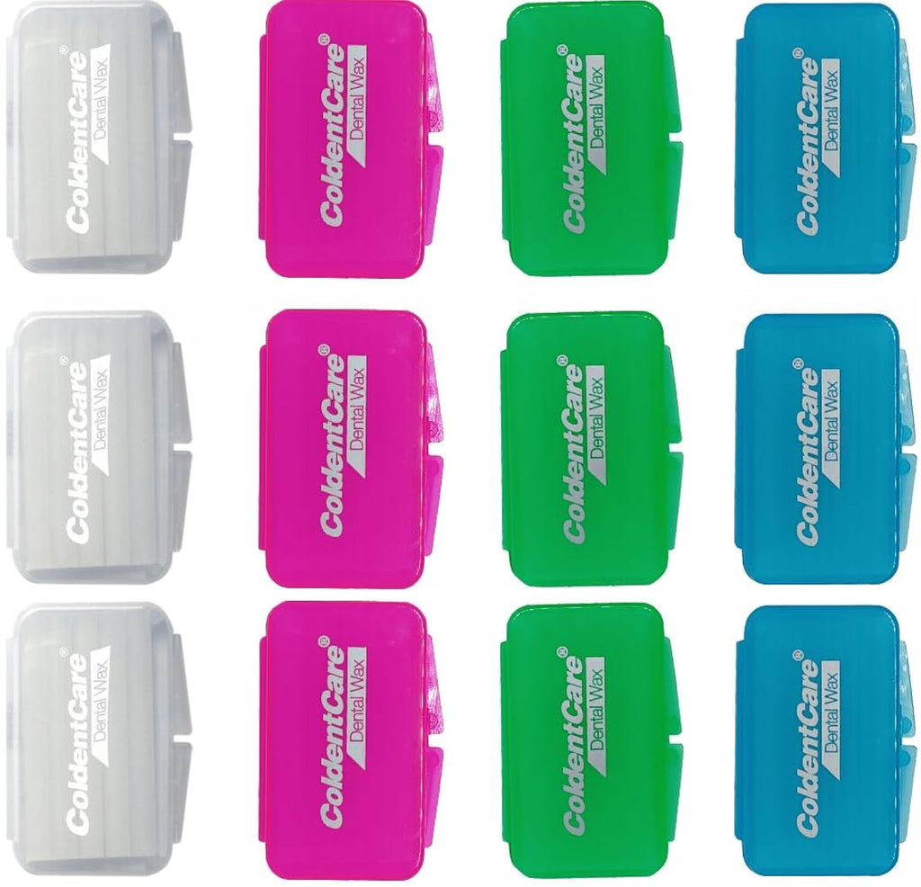 Orthodontic Braces Wax, 60 premium wax strips ColdentCare - Dental Wax for Braces and Aligners Wax Strips, Multicolor cases, 12 Pack with storage case, Light Mint Scent.