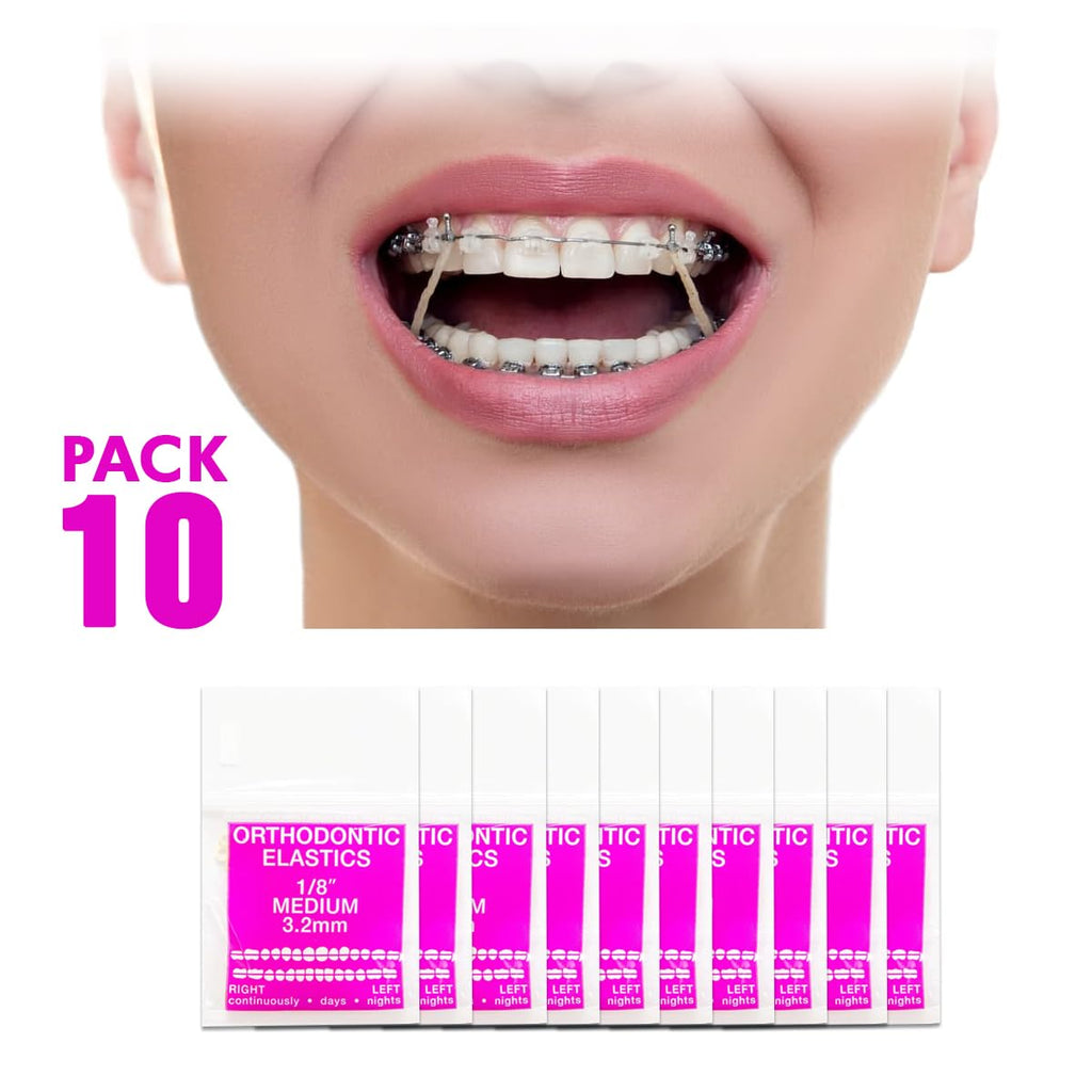Orthodontic Intraoral Elastics - 10 bag x 100pcs - Medium 1/8" 4.5 oz – 3.2mm, Surgical Latex - 1000pcs, Dental natural material - Made in USA - Orthodentalusa Corp.