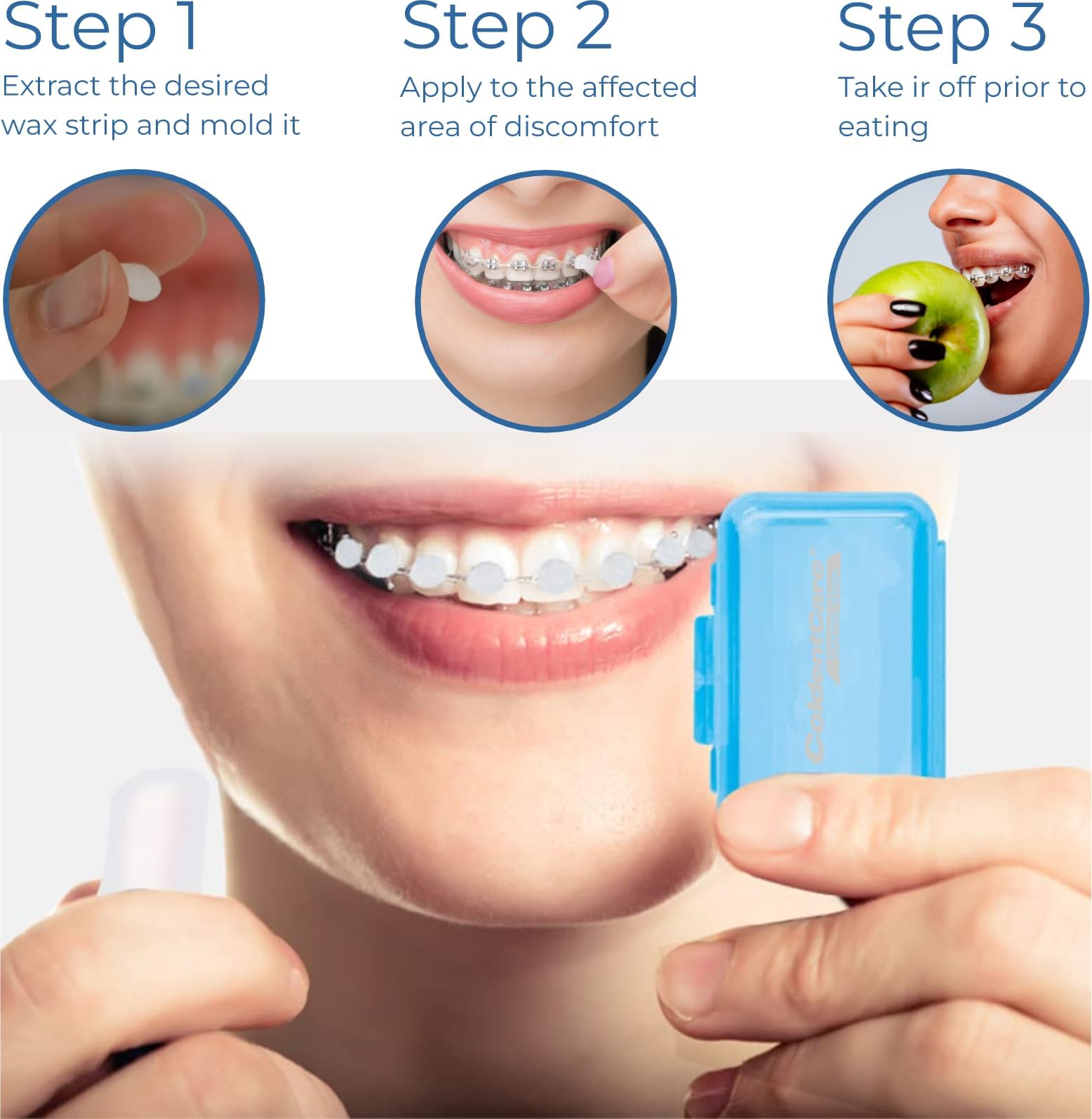 Orthodontic Braces Wax, 60 premium wax strips ColdentCare - Dental Wax for Braces and Aligners Wax Strips, Multicolor cases, 12 Pack with storage case, Light Mint Scent.