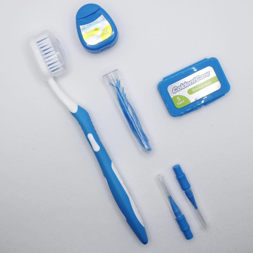ColdentCare Braces Cleaning Kit for Teeth, Portable Orthodontic Toothbrush Kit Medium Oral Care Dental Travel Kit - Includes 2 Interdental Brush, 5 bars of orthodontic Dental Wax, 1 Dental Floss 12m, 13 Dental Floss Threader Multipurpose plastic case
