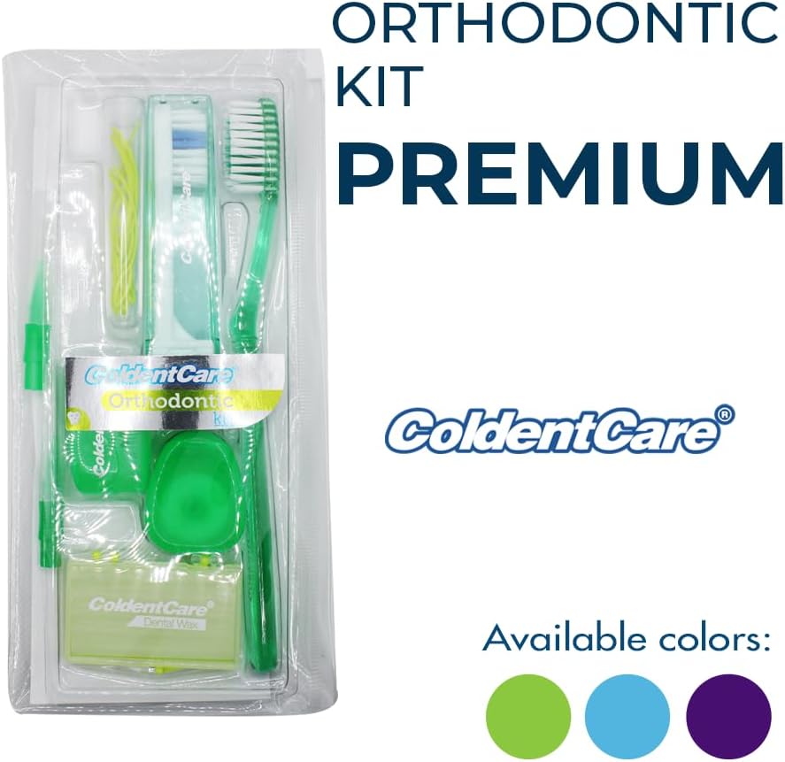 Orthodontic Oral Care Kit for Cleaning Brackets Braces, Includes Toothbrush and Cap, Travel Toothbrush, Dental Floss 12m, Dental Wax, Floss threaders, Interdental Toothbrush. Case (Blue)