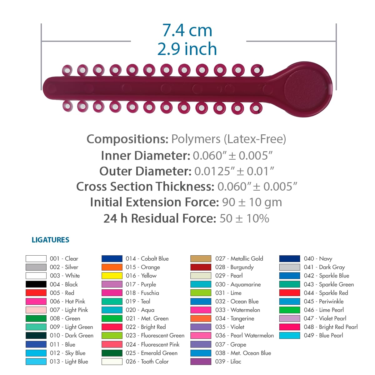 Orthodontic Ligature Ties 42 Keys/24 Donuts 1008pcs-Low Friction Technology, Latex Free, Medical grade polyurethane-.060 Inner/.125 Outer Diameter-Made in USA-Orthodentalusa Corp. Free Shipping