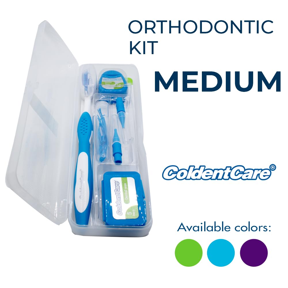 ColdentCare Braces Cleaning Kit for Teeth, Portable Orthodontic Toothbrush Kit Medium Oral Care Dental Travel Kit - Includes 2 Interdental Brush, 5 bars of orthodontic Dental Wax, 1 Dental Floss 12m, 13 Dental Floss Threader Multipurpose plastic case