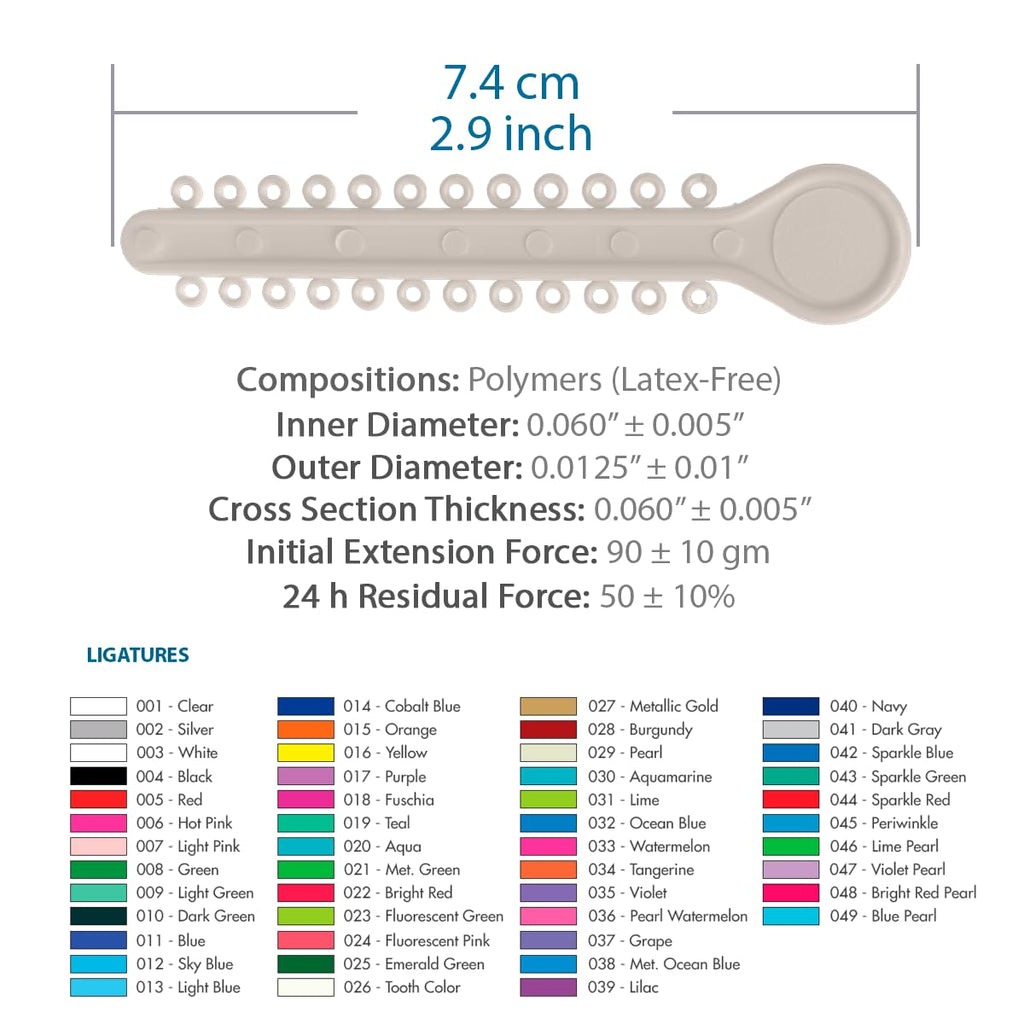 Orthodontic Ligature Ties 42 Keys/24 Donuts 1008pcs-Low Friction Technology, Latex Free, Medical grade polyurethane-.060 Inner/.125 Outer Diameter-Made in USA-Orthodentalusa Corp.