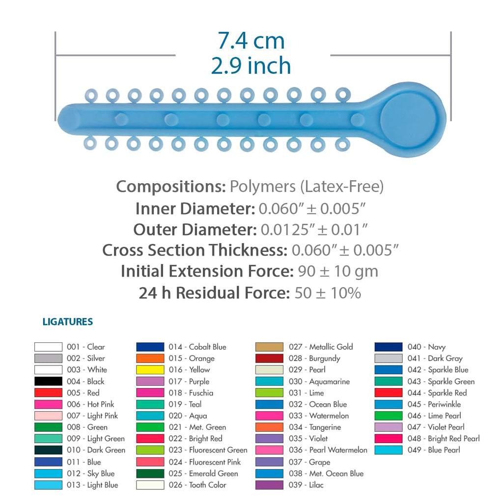 Orthodontic Ligature Ties 42 Keys/24 Donuts 1008pcs-Low Friction Technology, Latex Free, Medical grade polyurethane-.060 Inner/.125 Outer Diameter-Made in USA-Orthodentalusa Corp. Free Shipping