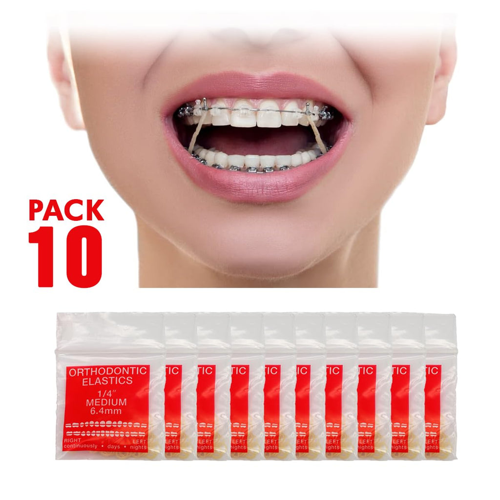 Orthodontic Intraoral Elastics - 10 bag x 100pcs - Medium 1/4" 4.5 oz – 6.4mm, Surgical Latex - 1000pcs, Dental natural material - Made in USA - Orthodentalusa Corp.