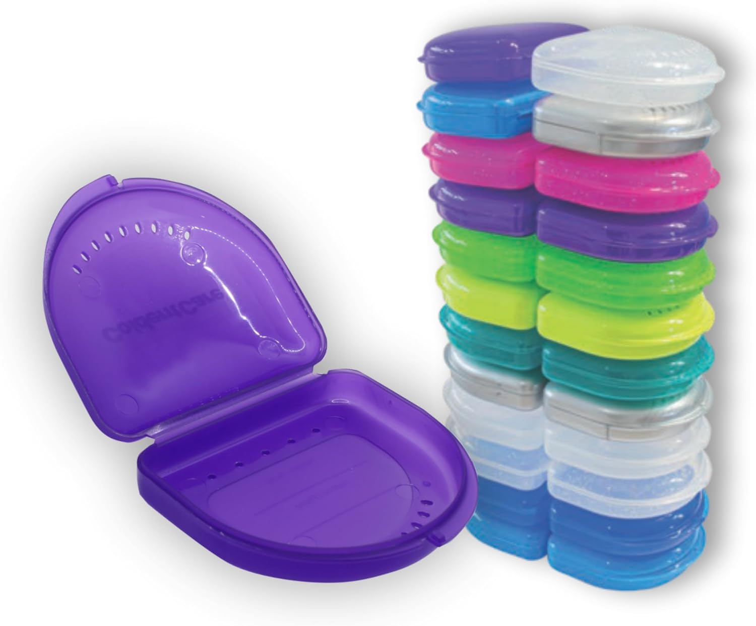 Orthodontic Retainer single slim with Vent Holes Assorted pack of 24, Retainer Case, Denture Case, Durable & Similar Mouth Guard Case, Tight Snap Lock, Easy to Use