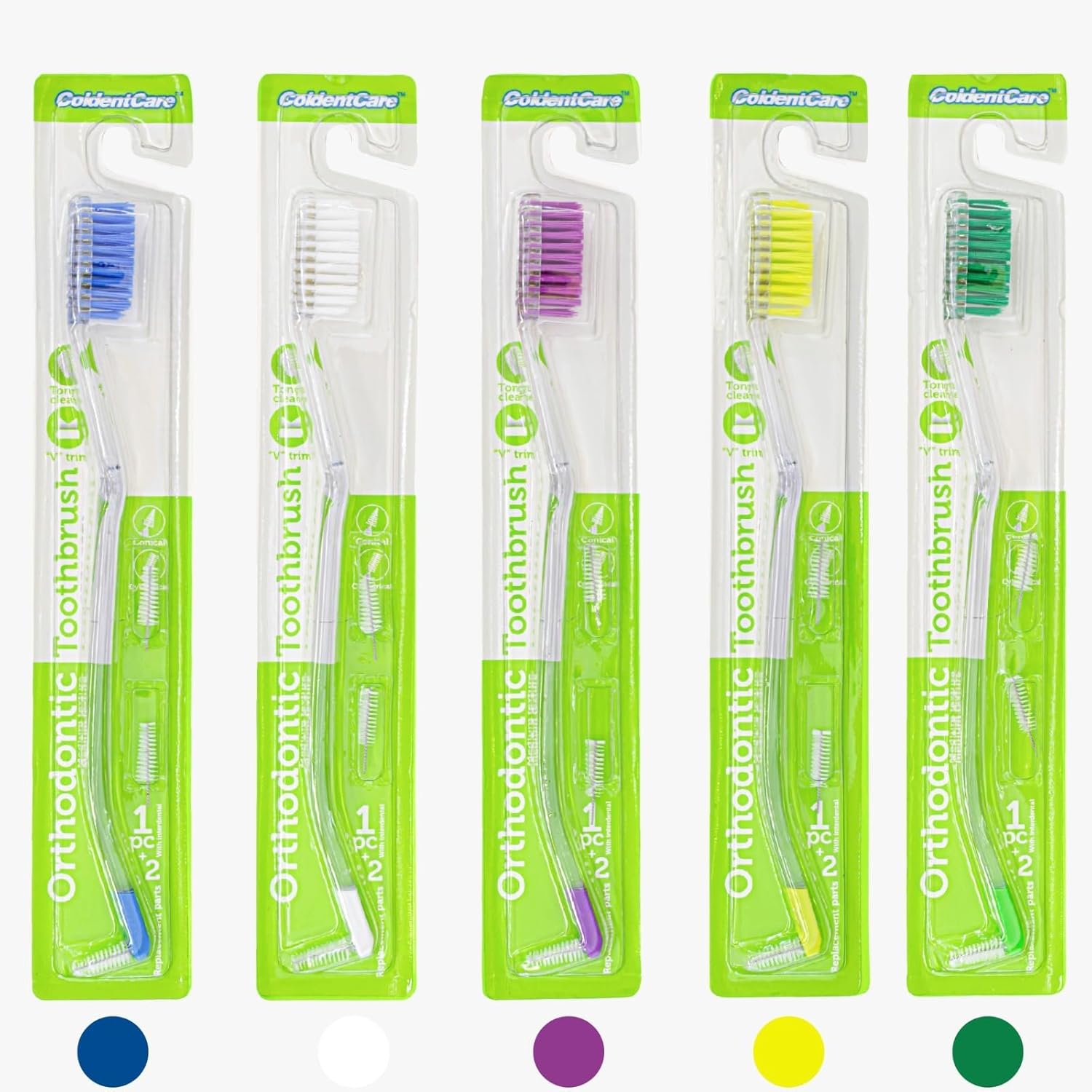 Box of 468 Units Assorted Colors V-Shaped Orthodontic Toothbrush - Medium Bristle, Interproximal Head - Ideal for Ortho Braces Cleaning, Double Extreme Toothbrush, 1 Count (Box of 395)