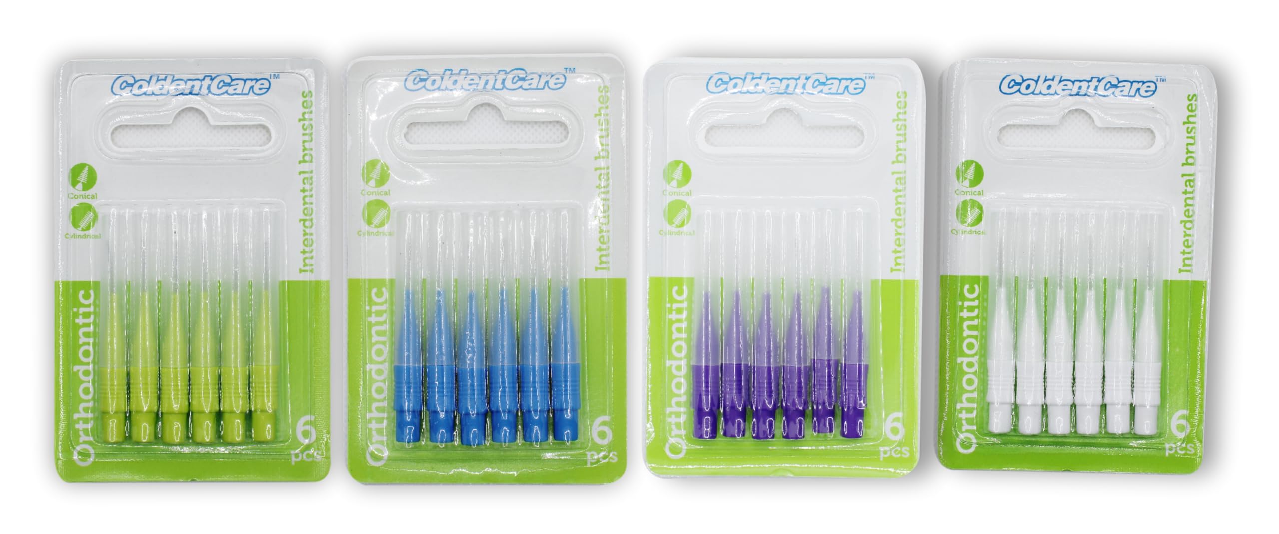 ColdentCare Orthodontic Interdental Toothbrush Dental Brush for Teeth Cleaning 4 Pack of 6, 3 Conical - 3 Cylindrical, Count 24 interdental Toothbrush Free Shipping
