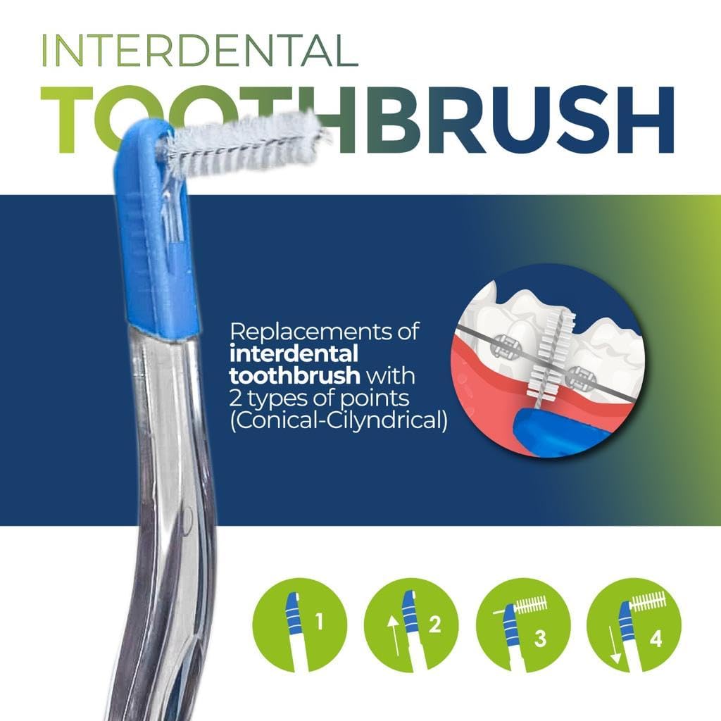 ColdentCare Orthodontic V-Shaped Toothbrush - Medium Bristle, Tongue Cleaner, Interproximal Head Ideal for Ortho Braces Cleaning, Double Extreme Toothbrush,1 Count (Pack of 5)