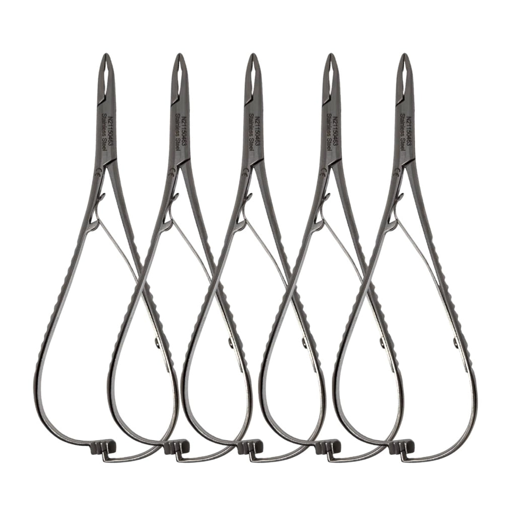 Set x 5 Orthodontic Mathieu Needle Holders – 14 cm Tip Contact – Wide, Serrated Tips – Japanese Steel – Premium Orthodontics – One Year Warranty – Ships from USA – Made by Orthodentalusa Corp.